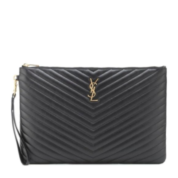 Yves Saint Laurent Handbags - YSL Saint Laurent Medium Size Chevron Zip Clutch